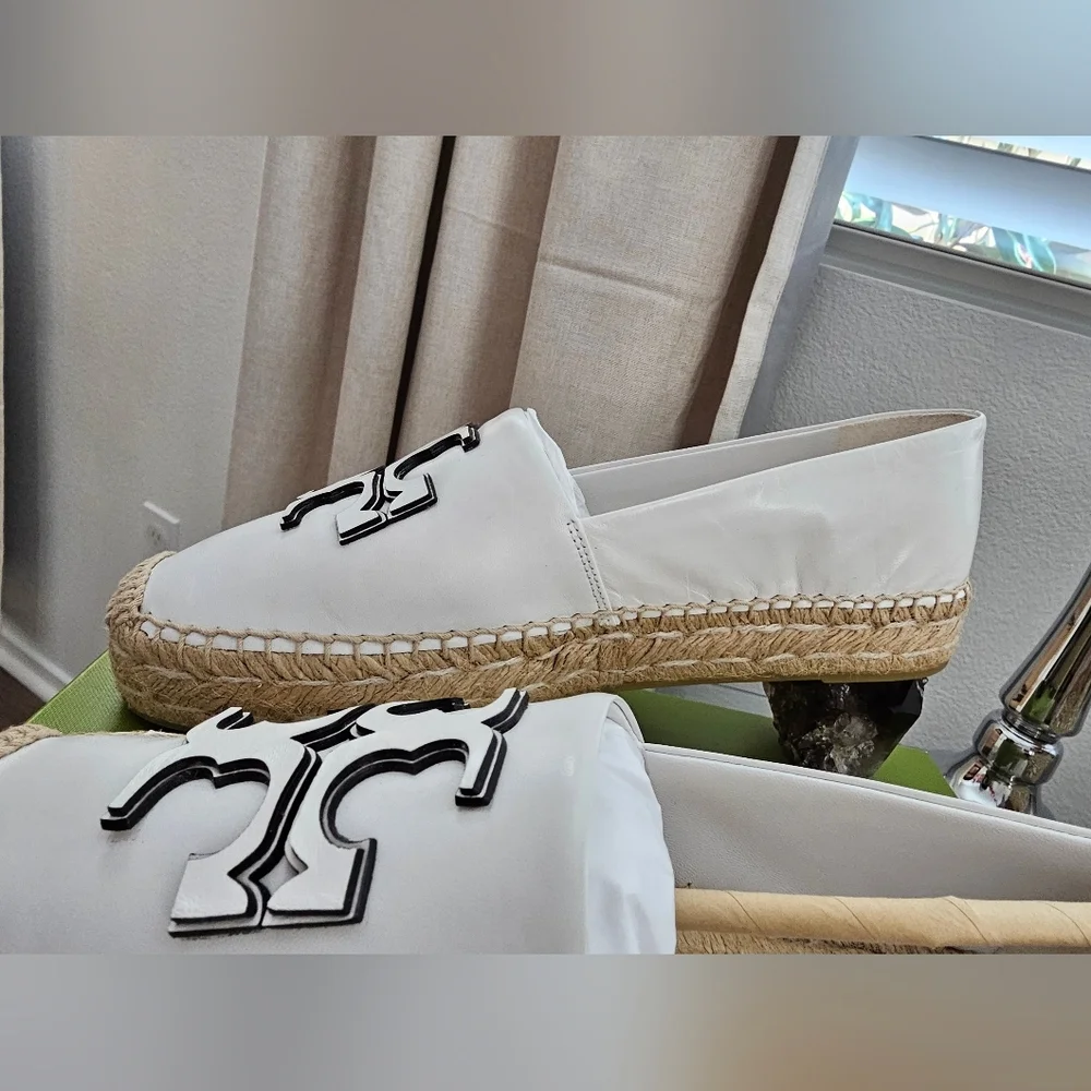 Tory Burch Ines Leather Espadrille with White Logo 8.5